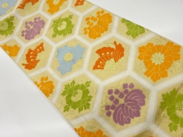 JAPANESE KIMONO / VINTAGE FUKURO OBI / WOVEN BUTTERFLY & FLOWERS